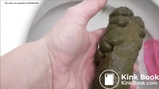 Girl shitting hard turd