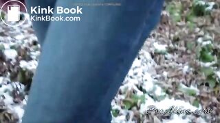 Amateur girl Alina poop and fart in the forest