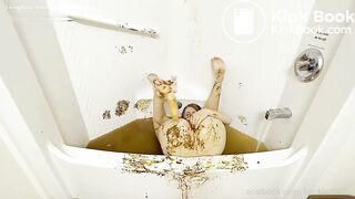Bathing in her own shit.
