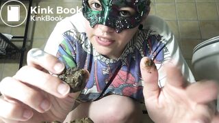 Blonde girl try to eat her poop