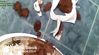 White cotton panty poop, mess on floor