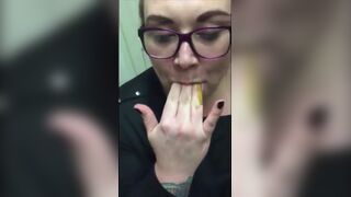 Nerd girl eating shit @@
