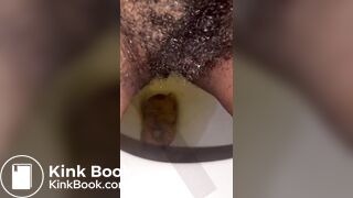 Hairy pussy ebony piss and shit on toilet
