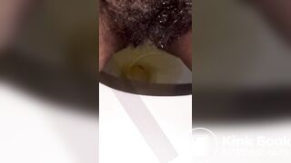 Hairy pussy ebony piss and shit on toilet
