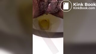 Hairy pussy ebony piss and shit on toilet