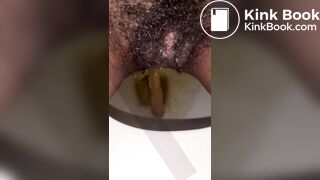 Hairy pussy ebony piss and shit on toilet