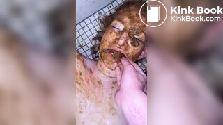 Blonde bitch on the floor Scat public restroom