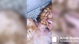 Blonde bitch on the floor Scat public restroom