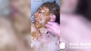 Blonde bitch on the floor Scat public restroom