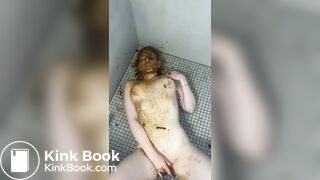 Blonde bitch on the floor Scat public restroom