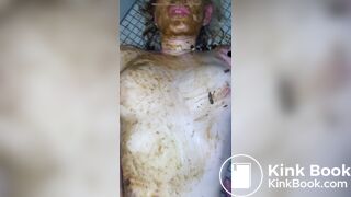 Blonde bitch on the floor Scat public restroom