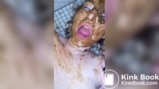 Blonde bitch on the floor Scat public restroom