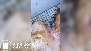 Blonde bitch on the floor Scat public restroom