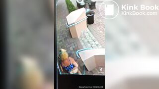 Blonde Woman poops on sidewalk