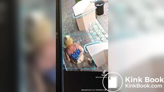 Blonde Woman poops on sidewalk