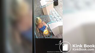 Blonde Woman poops on sidewalk