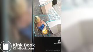 Blonde Woman poops on sidewalk