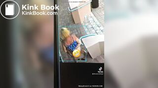 Blonde Woman poops on sidewalk