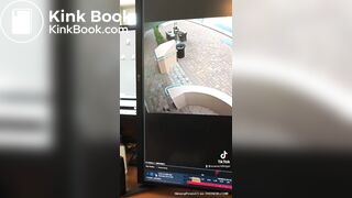 Blonde Woman poops on sidewalk