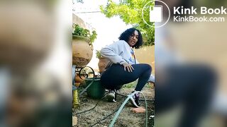 Big ass ebony girl pooping in garden