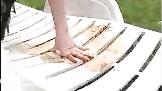 Girl smearing outdor