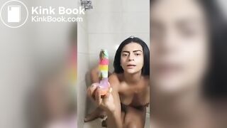 Dook with the dildo in the shower