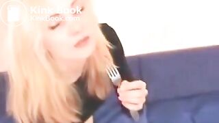 Woman eating shit