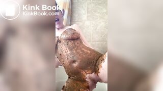 Curvy short haired woman smearing shit