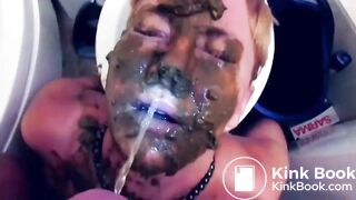 Lucky guy shitting and pissing a scat whores mouth
