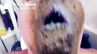 Lucky guy shitting and pissing a scat whores mouth