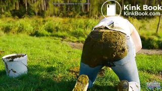 Collecting cowshit and masturbating with it