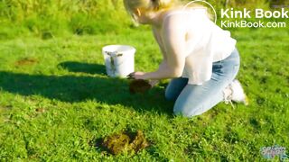 Collecting cowshit and masturbating with it