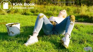 Collecting cowshit and masturbating with it