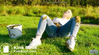 Collecting cowshit and masturbating with it