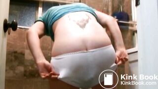 Silky white panty poop