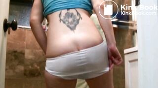 Silky white panty poop