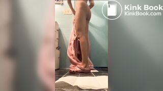 Cute ebony teen tries to poop in cup