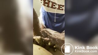 Girl shits on cock and sucks with shit