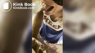 Girl shits on cock and sucks with shit