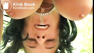 Sweet brunette takes a shit at the woods