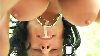 Sweet brunette takes a shit at the woods