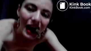 Chick eats shit
