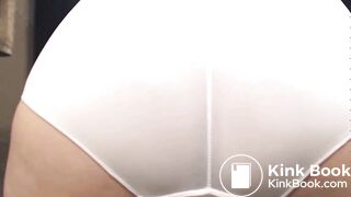 Stretchy white panty poop