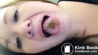 Asian girl tastes her shit