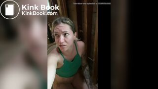 Girl pooping at building site