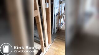 Girl pooping at building site