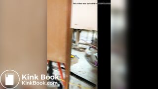 Girl pooping at building site