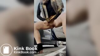 Dirty slut pissing and shitting in public