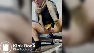 Dirty slut pissing and shitting in public