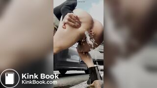 Dirty slut pissing and shitting in public